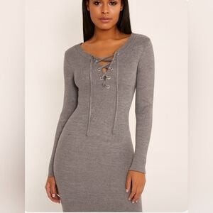 Elegant Long Sleeve Knit Dress in Gray